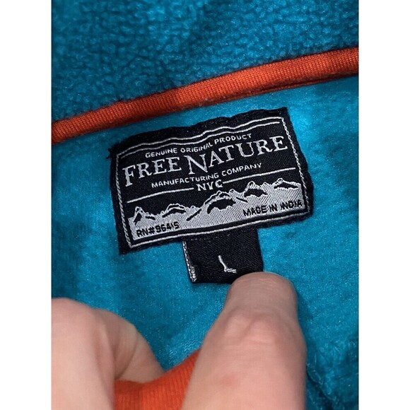 Free Nature NYC Sz L Mens Fleece Quarter 1/4 Snap Pullover Color Block Retro - Picture 5 of 9